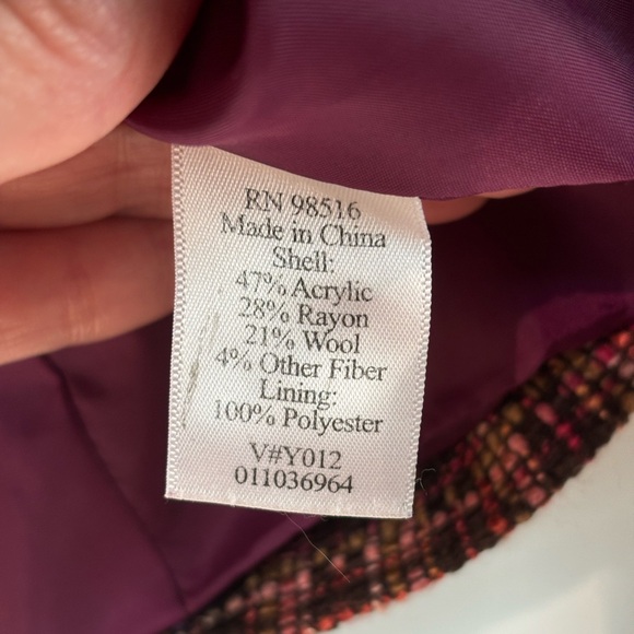 Coldwater Creek Tweed Wool Blend Cropped Blazer Jacket 3/4 Bell Sleeves Size 14P - Picture 9 of 9